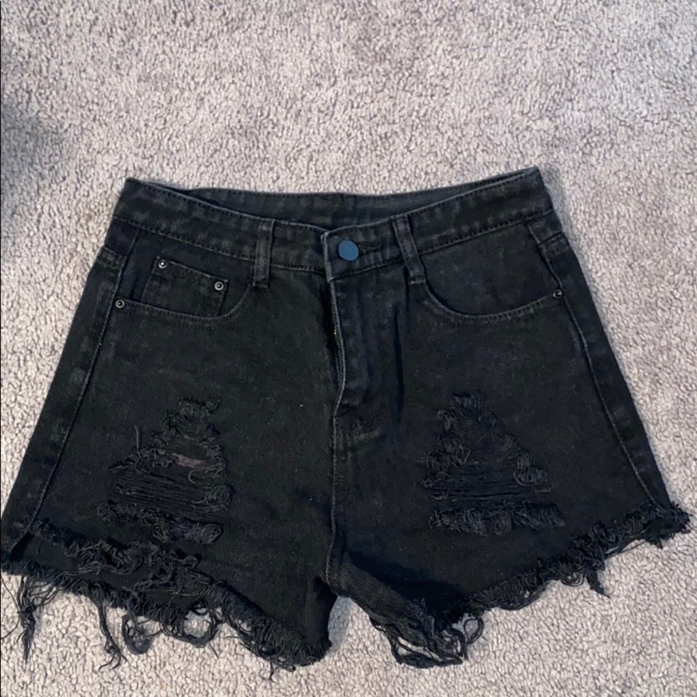 Boutique Black Denim Shorts (Destroyed)